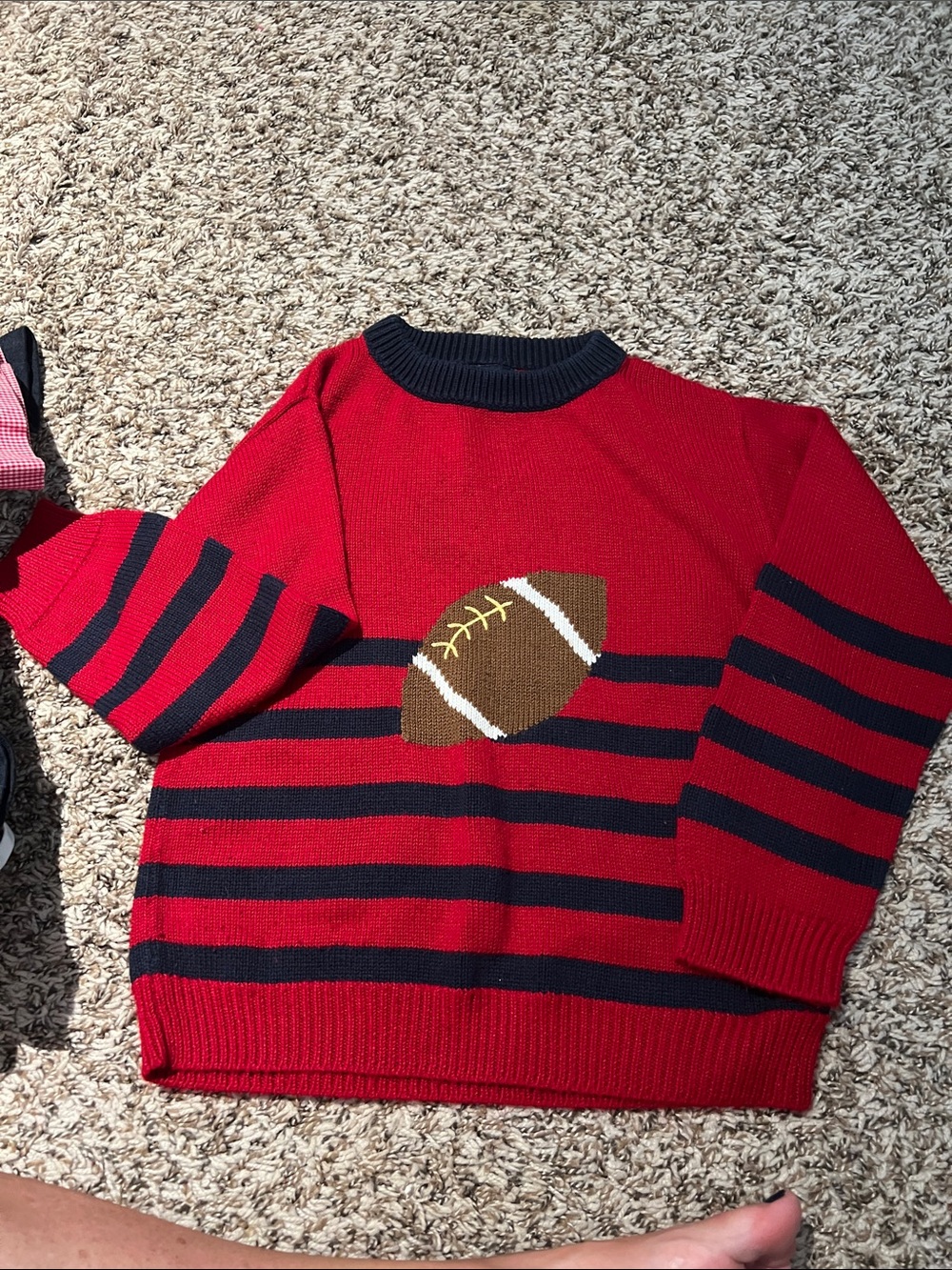 Kids Red Football Stripe Knit Sweater